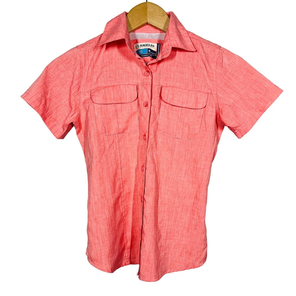 Magellan Short Sleeve Fishing Shirt Pink Casual Athletic Button Up - M